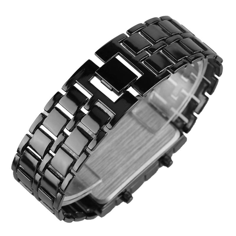 FANMIS Fashion Men's Simple Sports Watch Electronic Binary Digital LED Lava Alloy Rectangular Chain Watch (Men Black Red) - Image 3